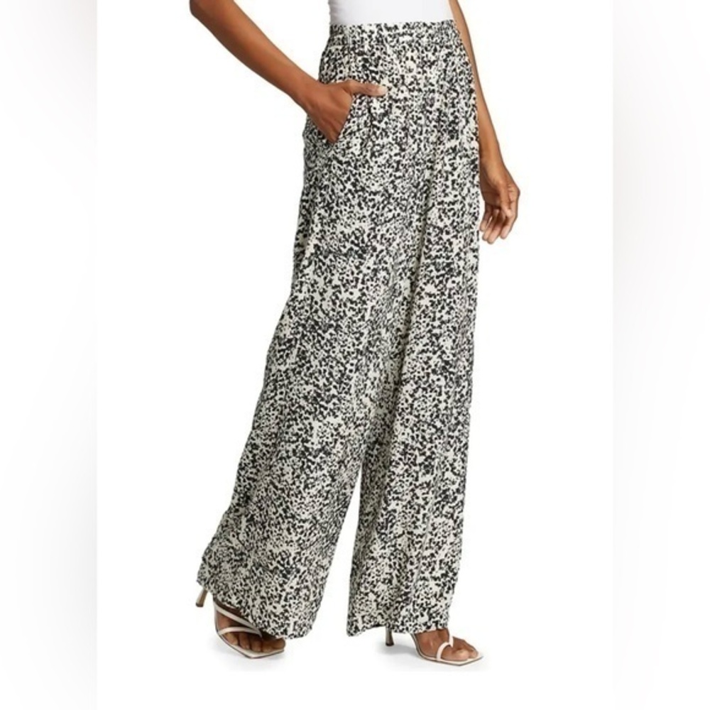 NWT HALSTON 'Elena' Abstract-Print Wide-Leg Silk Pants, MSRP $395.00 Size XS